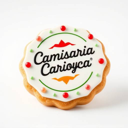 Banner com a imagem de um biscoito decorado com o logo da Camisaria Carioca